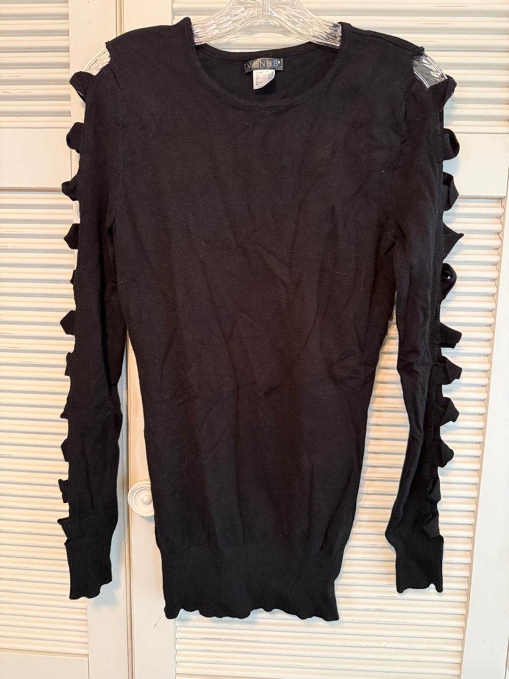 VENUS Black Knit Sweater with Hollowed  Out Sleeves